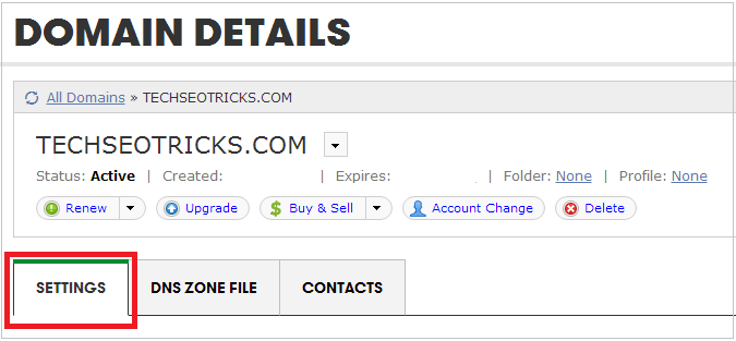Domain details in GoDaddy