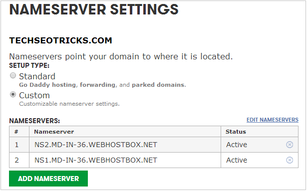 Update custom nameserver settings for your domain