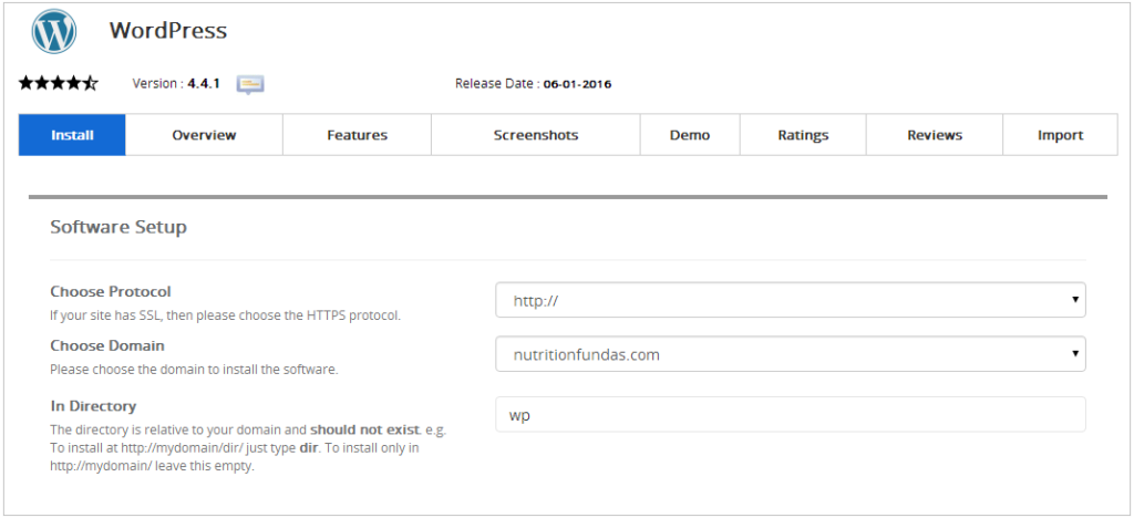 Fill required details of your WordPress website