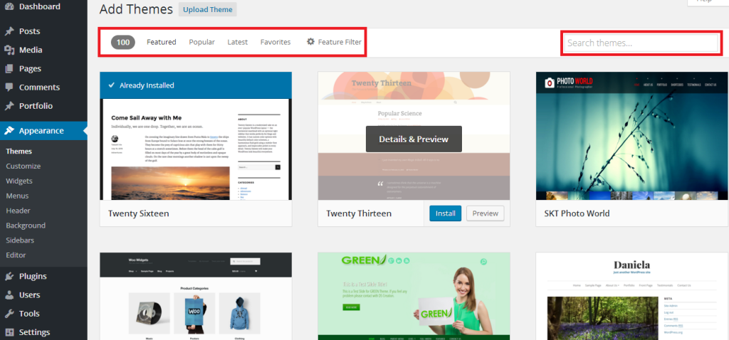 Install WordPress theme from WordPress.org theme directory