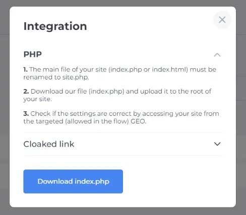 php integration on cloaking house